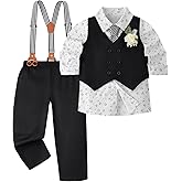 HOZIY Toddler Boy Clothes Suit Gentleman Outfits Formal Dress Shirt+Tie+Vest+Corsage+Suspender+Pants 6PCs Sets for 1-7 Years