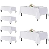 sancua White Tablecloths for 8 Foot Rectangle Tables, 6 Pack - Washable Polyester Fabric Table Cover for Wedding Wedding, Birthday Party, Banquet Reception, 60x120 Inch