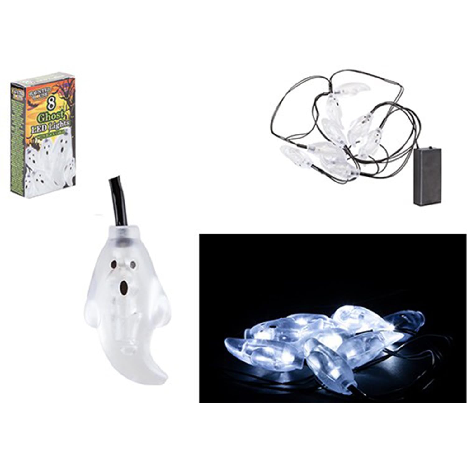 White Colour Ghost LED Lights (Set of 8) - Stunning Design, Perfect for Halloween Decorations, Parties, & Haunted Houses