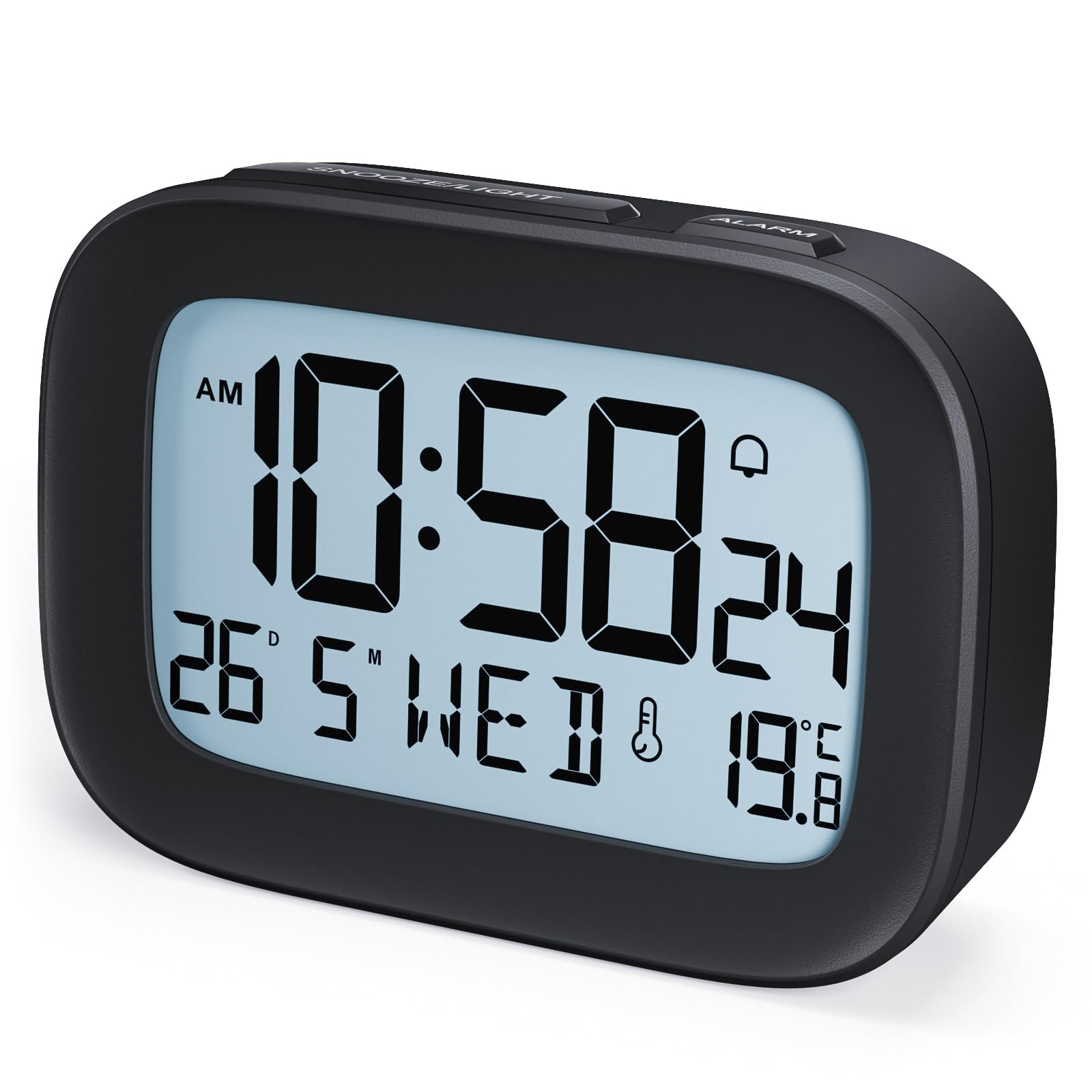 HOMVILLA Alarm Clock, Battery Alarm Clocks Bedside, Digital Clock with Temperature Display, Snooze Function and Backlight for Travel Bedroom