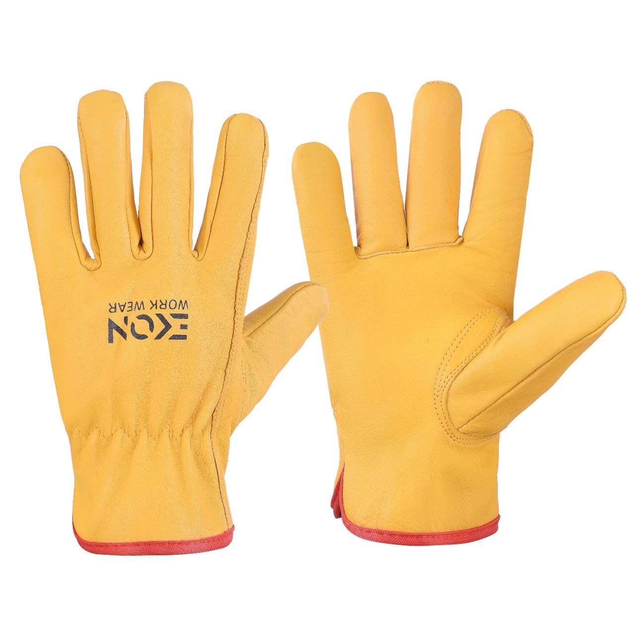 EKON Safety Work Gloves - Unisex Leather, Lorry Driving & Gardening Gloves, Premium Quality Hand Protection (Unlined, XXL 1 Pair)