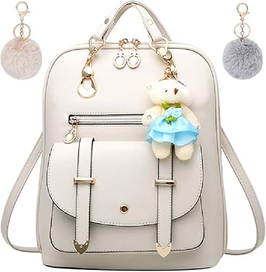 Amazon Lulucia キッズ リュック 小学生 女の子 ファー キーホルダー 2つ 付き 3way バッグ レザー ホワイト Lulucia ルルシア リュックサック