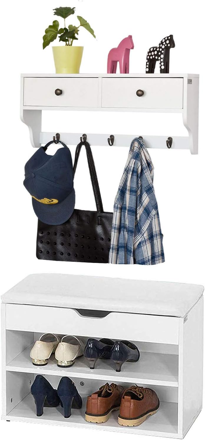 Zapatero con asiento y perchero Percheros de pared, percheros de pie...