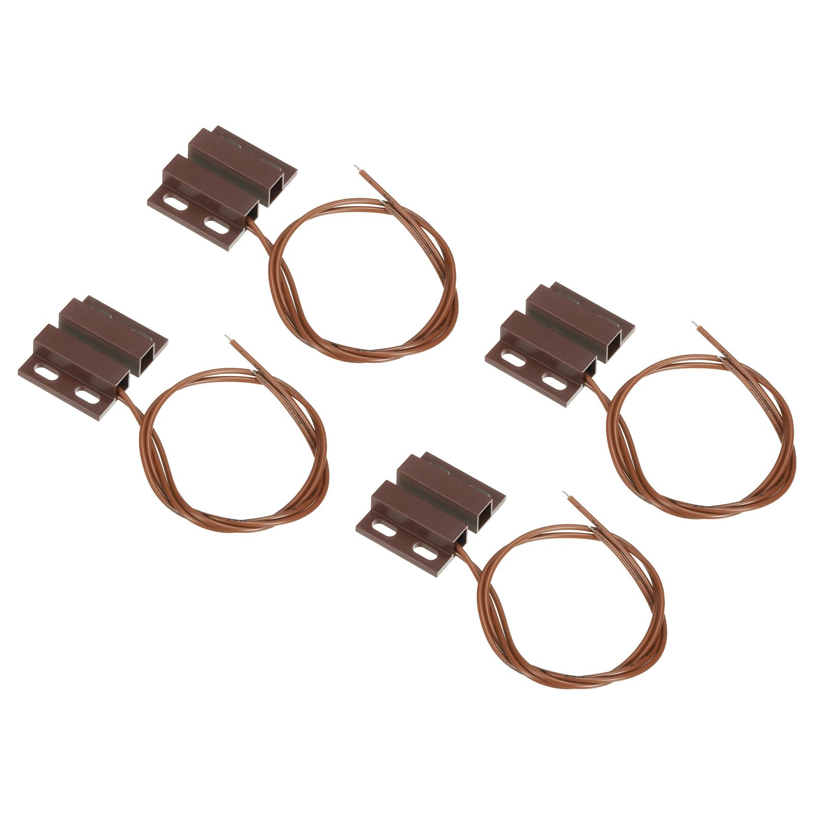 PATIKIL Magnetic Reed Switch, 4 Pack NC Wired Surface-Mounted Magnetic Contact Switch for Door Window, Brown