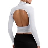 PINKMSTYLE Backless Turtleneck Long Sleeve Tops Shirts Ruched Double Lined Fall Going Out Outfits 2025