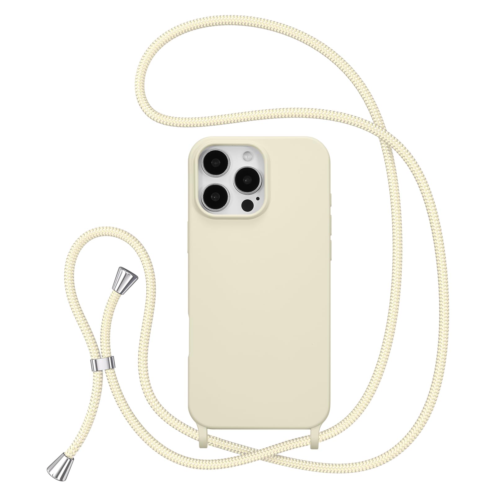 ZTOFERA Crossbody Lanyard Case for iPhone 16 Pro Max (6.9"), Liquid Silicone Protective Phone Case with Strap Adjustable Neck Cord Necklace Soft Cover for iPhone 16 Pro Max, Beige