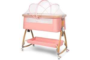 Komcot Baby Bassinet, Bedside Bassinet for Baby, 6 Height Adjustable Baby Bed, 3 in 1 Bassinet Bedside Sleeper with Wheels, Mosquito Net, Portable Bedside Crib for Infant/Baby/Newborn (Pink)