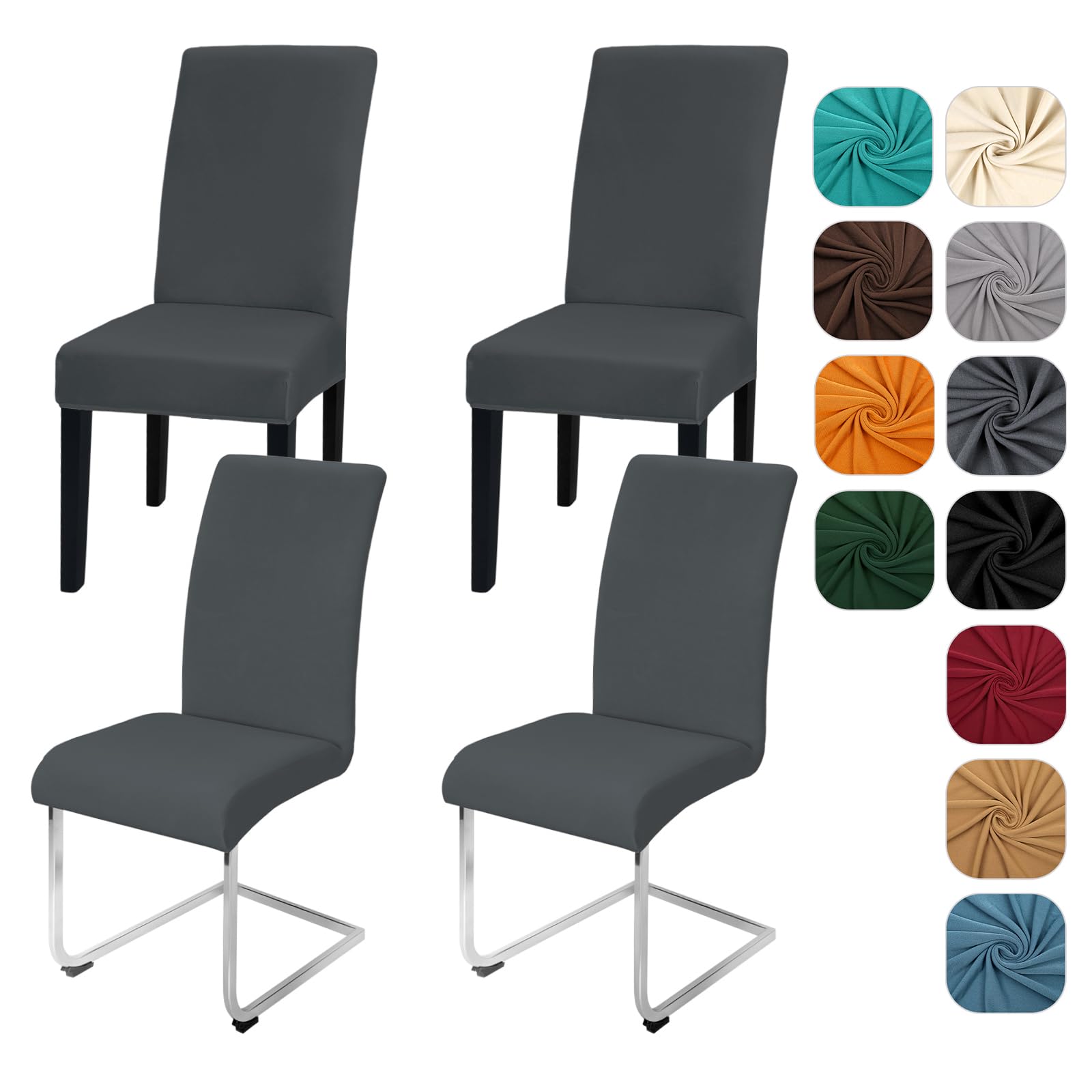 Yugarlibi Dining Chair Covers Set of 4 Stretch Chair Slipcovers Swing Chair Elastic Removable Dining Room Chair Covers Reusable Washable Chair Protector for Hotel Banquet Ceremony (Dark Grey, 4 pcs)
