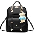 BAG WIZARD OASD Women's Backpack Leather Multi Way Girls School Cartoon Pendant, Black