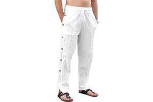 TRFIC Mens Linen Pants Casual Button Straight Yoga Pants Summer Baggy Elastic Waist Drawstring Beach Trousers with Pockets