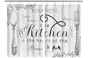 JAWO Laundry Room Curtains Kitchen Curtains Rustic Farmhouse Rod Pocket Country Short Small Barn Fork and Spoon Wooden Wood Plank Board Vintage Printed Cafe Window Curtains Drapes 2 Panels 55X39