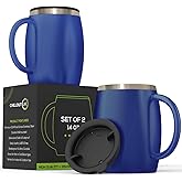 CHILLOUT LIFE Stainless Steel Insulated Coffee Mugs Set of 2 (14oz) – Double Wall Coffee Cups With Spill Resistant Lid & Strong Handle – Shatterproof Cups for Cold Drinks & Hot Beverages