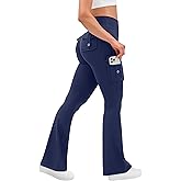 OLCHEE Womens Yoga Pants Flare Leggings with Cargo Pockets Scrunch Butt Lifting High Waist Tummy Control Gym Workout Bootcut