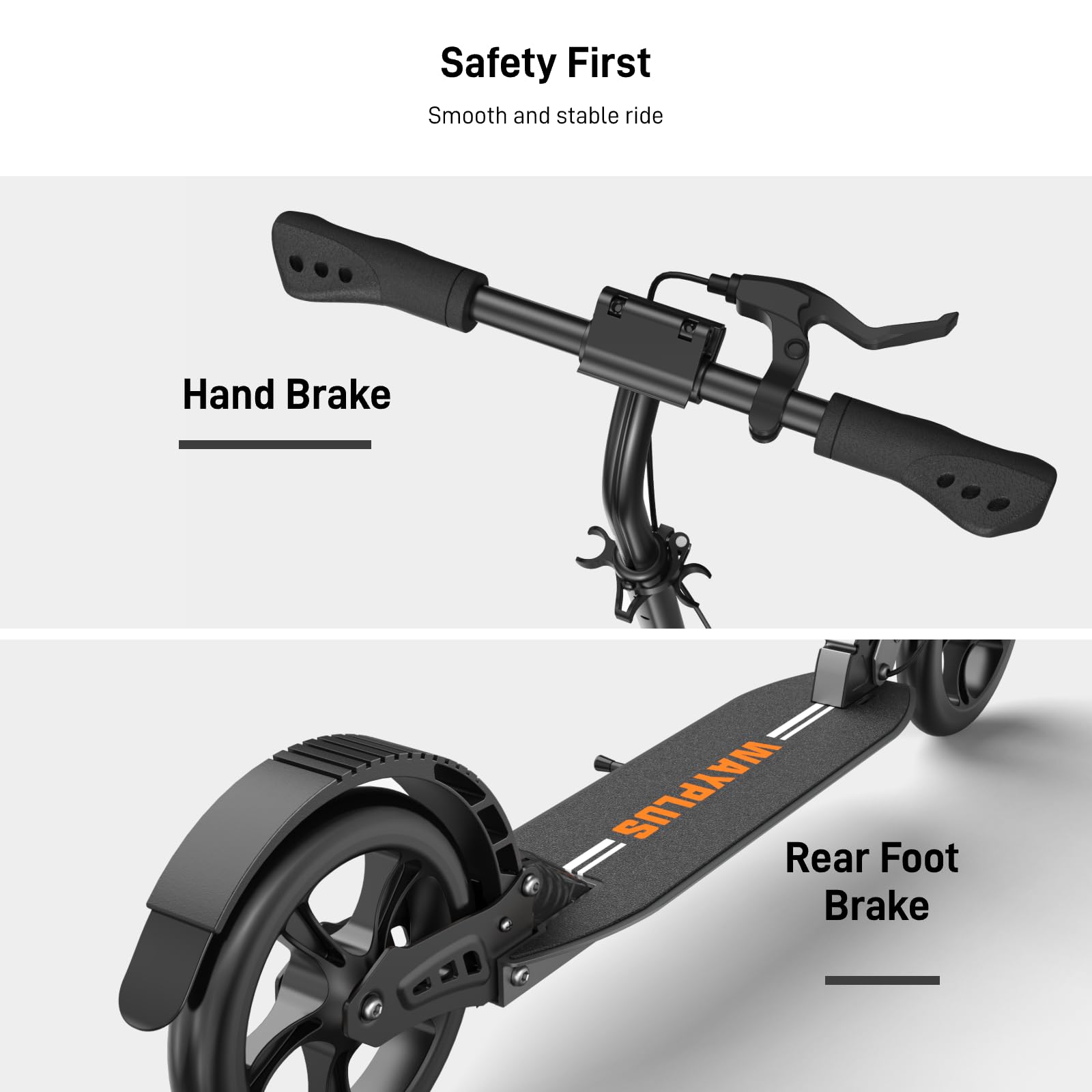 WAYPLUS Kick Scooter for Ages 6+,Kid, Teens & Adults. Max Load 240 LBS. Foldable, Lightweight, 8IN Big Wheels for Kids, Teen and Adults, 4 Adjustable Levels. Bearing ABEC9