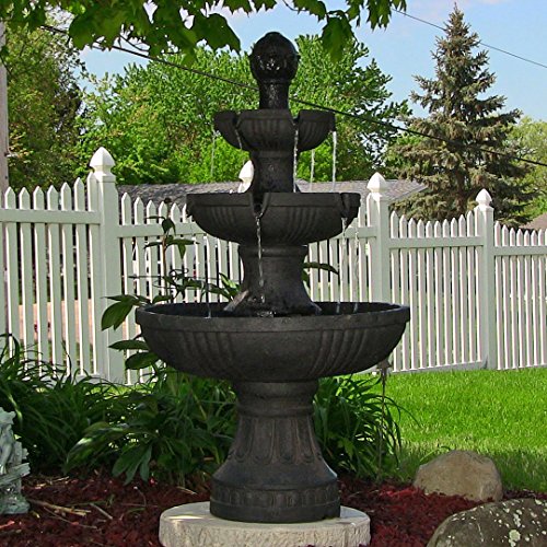 Sunnydaze Flower Blossom 3-Tier Garden Water Fountain, Black, 43 Inch Tall