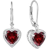 Lwsary Heart Dangle Drop Earrings 925 Sterling Silver Halo Solitaire Leverback Earrings Birthstone Jewelry for Women
