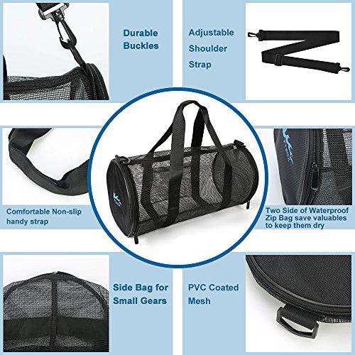 Dive Bags,Mesh Duffle Gear Bag with Shoulder Strap Equipment for Beach,Swimming,Snorkeling,Scuba Diving and Outdoor Sports (Black, Small)