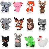 WOZADU 12 PCS 3D Animal Silicone Focal Beads for Keychain Making, Silicone Beads for Pen, Loose Bead Bulks for Bracelet Necklace Lanyard Jewelry and Handmade Crafts Making