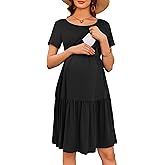 Ekouaer Nursing Dress Summer Short Sleeve Breastfeeding Casual Knee Length Maternity Dresses S-XXL