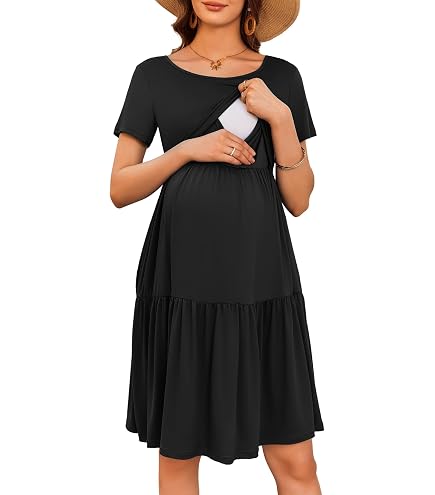 OUGES Tank Maternity Nursing Dress Summer Casual Midi Pregnancy Postpartum Clothes(Floral Z01,S) at Amazon Women's Clothing store