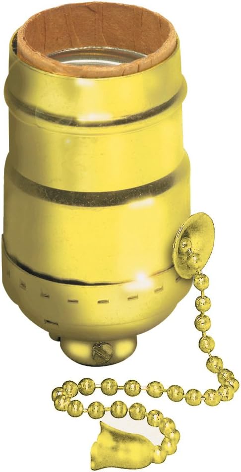Leviton 19980-PG Medium Base Complete, Aluminum Shell Incandescent Lampholder, Pull Chain, Single Circuit, 1/8IPs Tapped Bushing, Set Screw, Brass