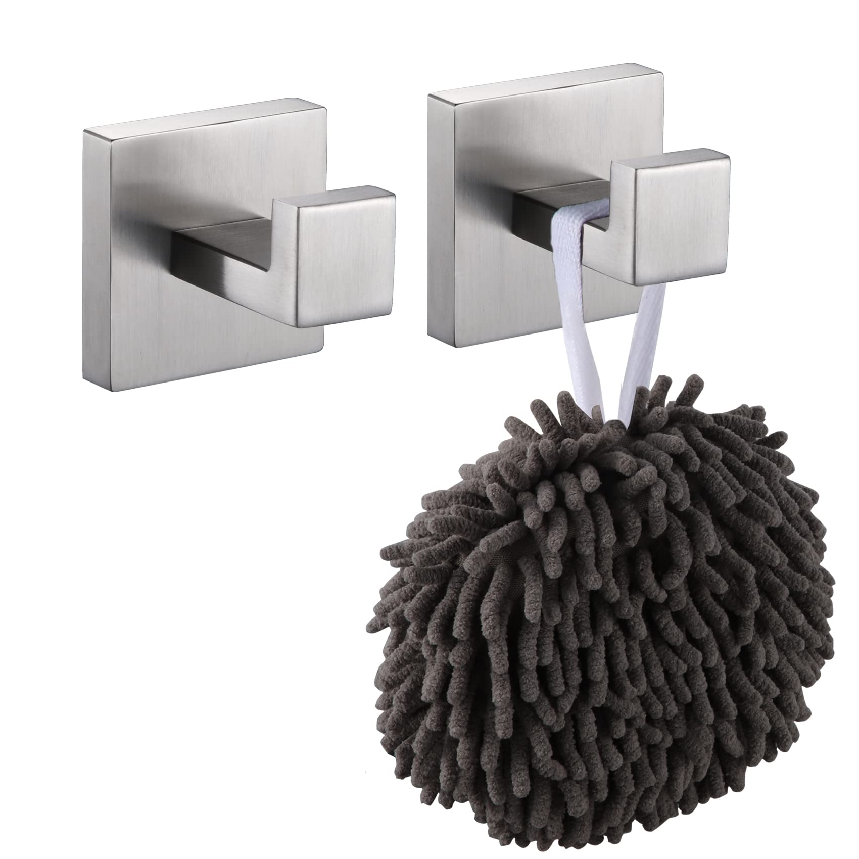 KOKOSIRI Bath Towel Hook Wall Mount Square Robe Hook Coat Hook, Bathroom Kitchen Garage Heavy Duty Wall Mounted, SUS 304 Stainless Steel, Brushed Nickel, B1010BR-P2 — image 1