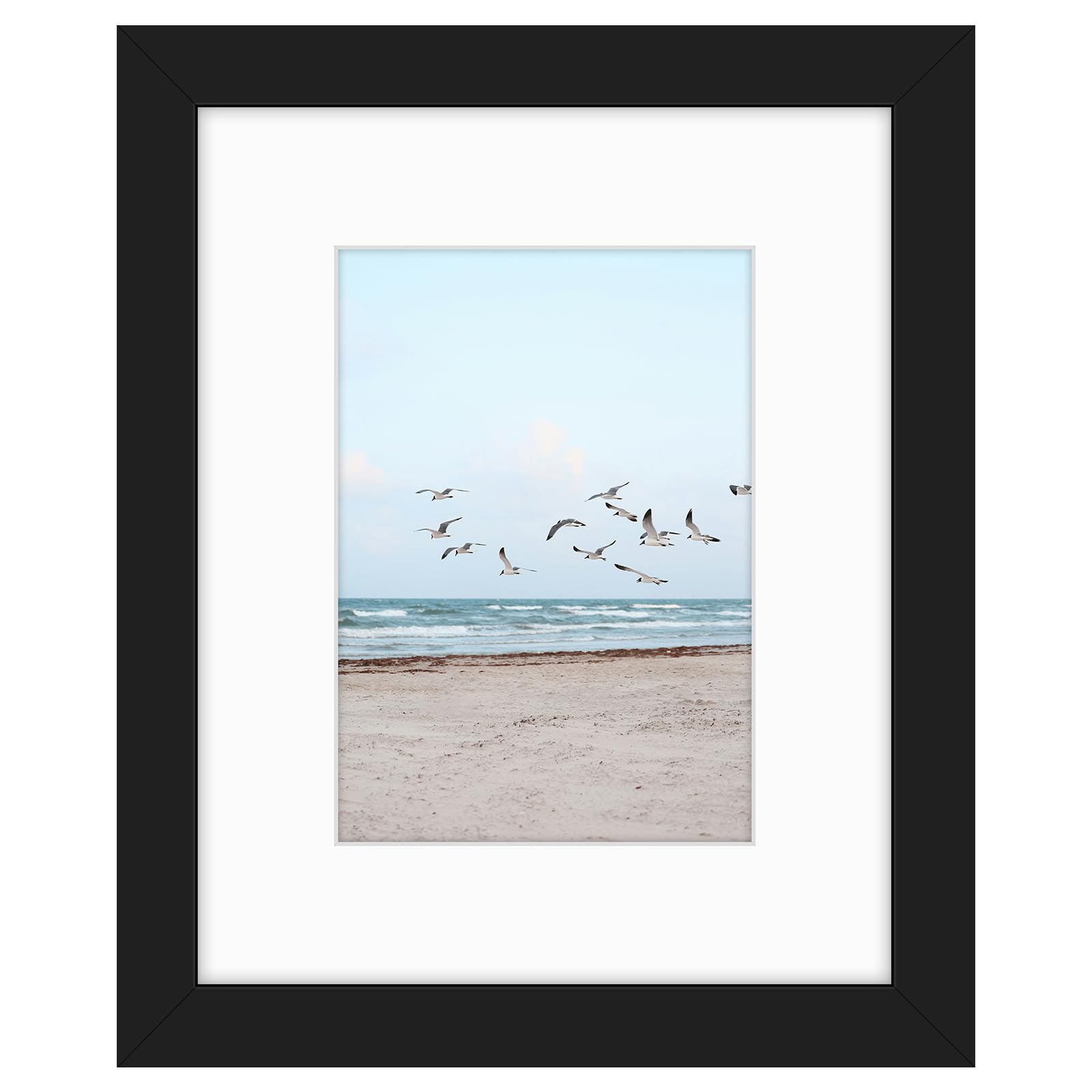 Frametory, 8x10 Picture Frame - Made to Display Pictures 5x7 with Mat or 8x10 Without Mat - Wide Molding - Pre-Installed Wall Mounting Hardware (Black, 1 Pack)