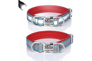 TIRXUIND Personalized Reflective Dog Collar with Engraved Name & Phone Number, Adjustable Custom Pet Collar with Steel Namepl