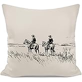 FUHYGU Vintage Western Cowboy Pillow Covers 18x18, Western Home Decor Rustic, Retro Country Southwest Cowboy Horse Decorative Throw Pillow Covers for Home Living Room Bedroom