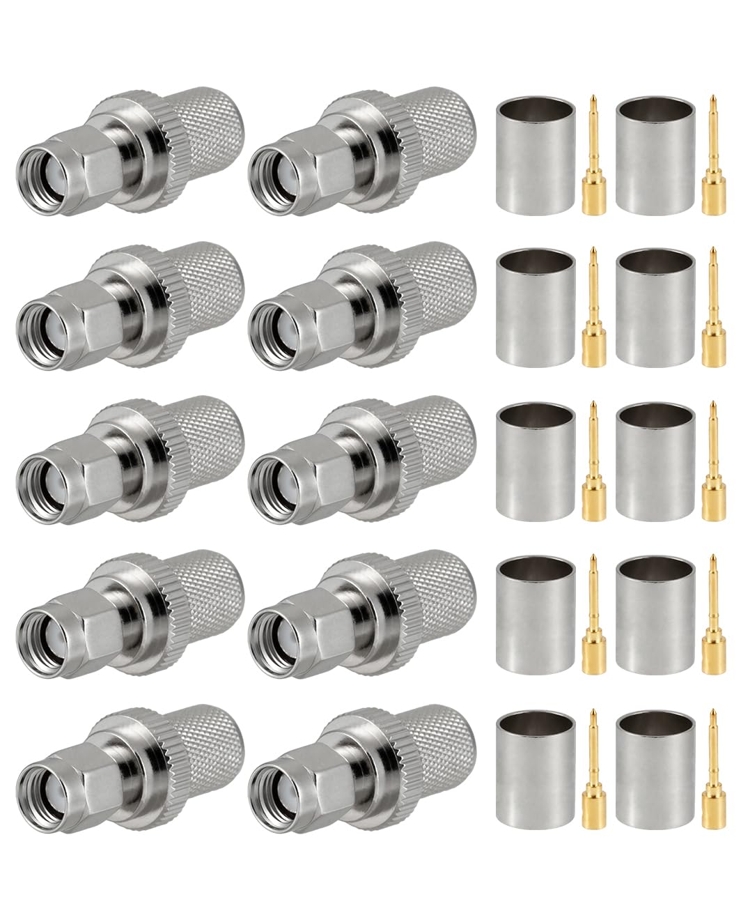 Vecys 10 PCS SMA Connectors SMA Male Crimp Connector for RG8 VLMR400 RG213 RF Coax Cable