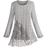 Women's Greige Tunic Sweater - Soft Gray Lacey Knit Top