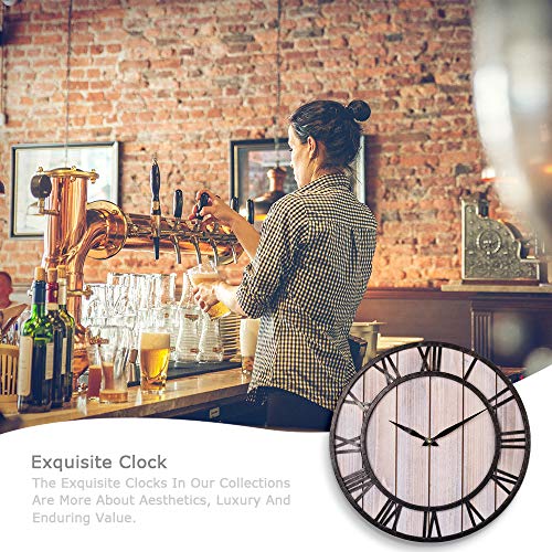 Large Farmhouse Wall Clocks, 18 Inch Vintage Roman Numerals Silent Clock, Solid Wood & Metal Frame Home Rustic Decorative Clock for Indoor, Living Room, Bedroom, Kitchen, Dining Room - Light Wooden - Thumbnail 4