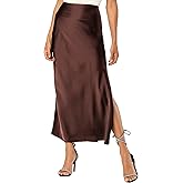 Skrtimory Womens Satin Silk Maxi Slit Skirt Elastic Waistband Maxi Long Satin Slit Skirts for Women