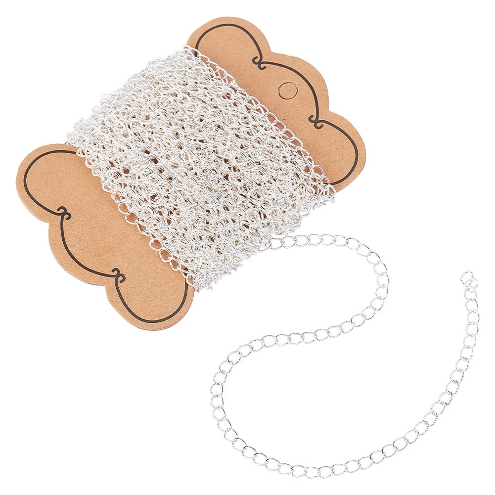 PH PandaHall 10m/32.8fts Silver Chain, Cross Chains for Jewellery Making Iron Necklace Waist Chain Bracelet Chains for Men Women Jewellery Making DIY Crafting