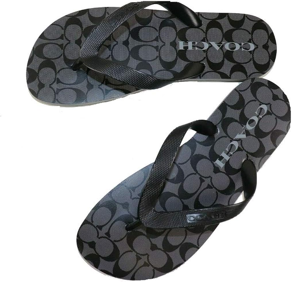 Amazon.com | COACH Flip Flop Rubber Sandals Signature Print CC Logo Black | Flip-Flops