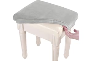 SINOSSO Soft Velvet Vanity Bench Cover, (15"- 19.5") L x (11.8"- 15.7") W Stretch Washable Rectangle Saddle Bar Stool Slipcover, (XS, Light Grey)