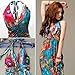 Leward Women Flaming Empire Waist Summer Boho Halter V-Neck Long Beach Dresses Blue