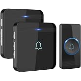 AVANTEK Wireless Doorbell, 1300 ft Range, Waterproof, 2 Receivers, Black | 115 dB Volume, 52 Chimes, LED Flash, IP55 Waterproof Button, 3-Year Battery, Expandable Receivers, No Wi-Fi or Fees