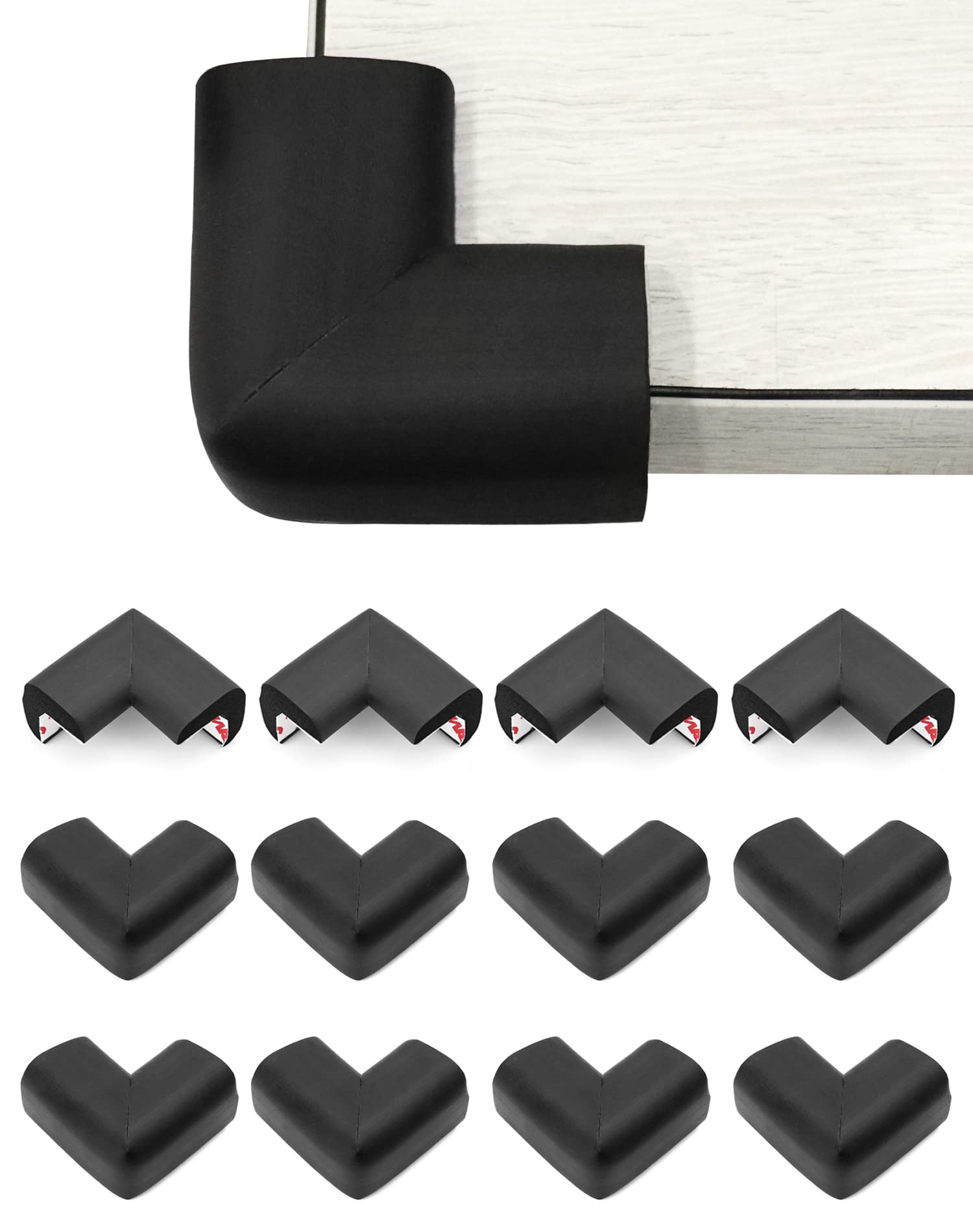 QWORK® 12PCS Foam Corner Protector, Thickened Soft Resilient Corner Cover Corner Guard for Edge Corner of Table Chair Furniture (Black)