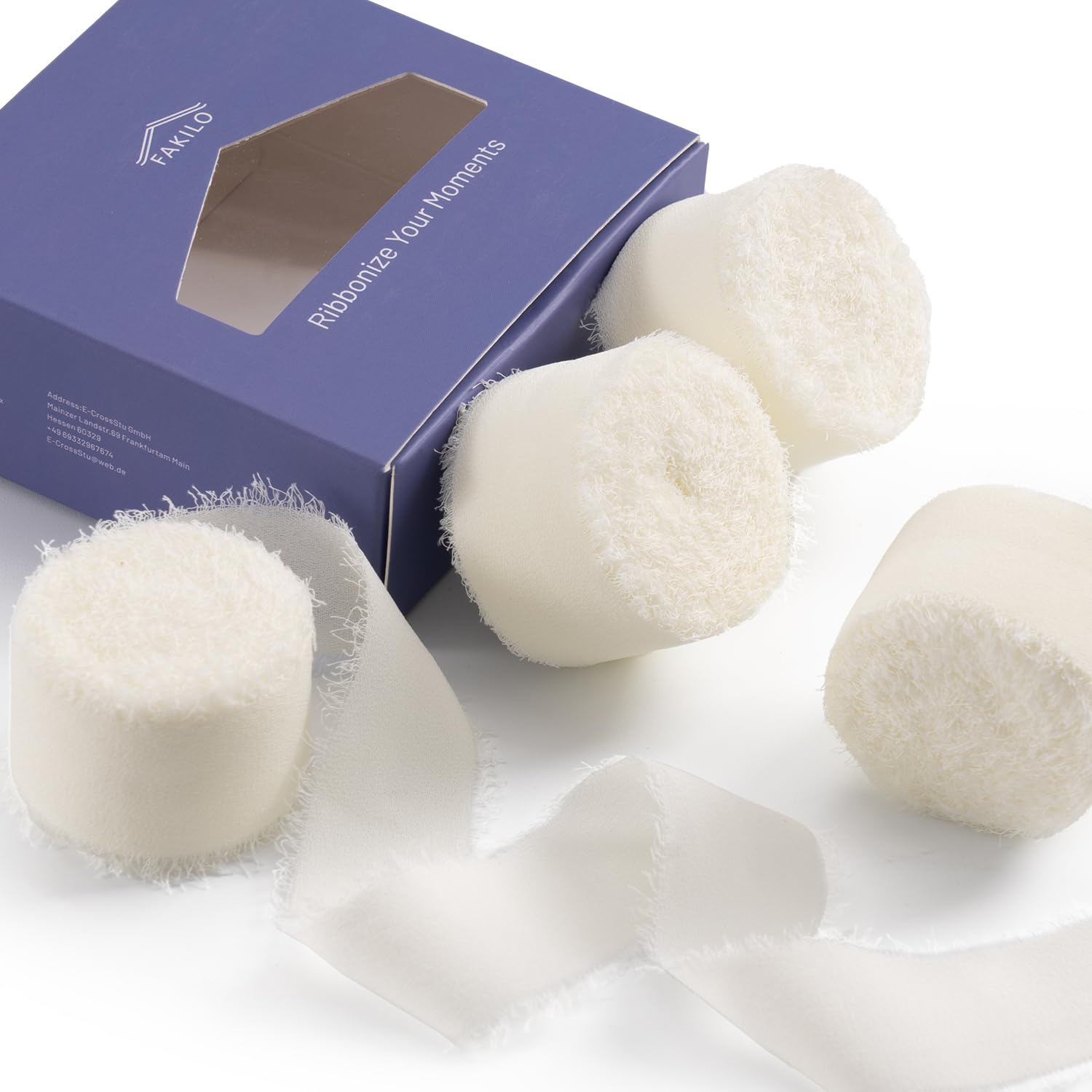 FAKILO Handmade Fringe Chiffon Ribbon - 4 Rolls, 1'' X 5 Yd, White; 20 Yd Chiffon Silk Ribbon for Wedding Invitations, Bridal Bouquets, Gifts Wrapping, DIY Crafts — image 1