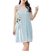Oplxuo Wearable Bath Towel Wrap with Straps Cute Flower Towel Dress for Women Microfiber Bath Towel Dress SPA Towel Robe
