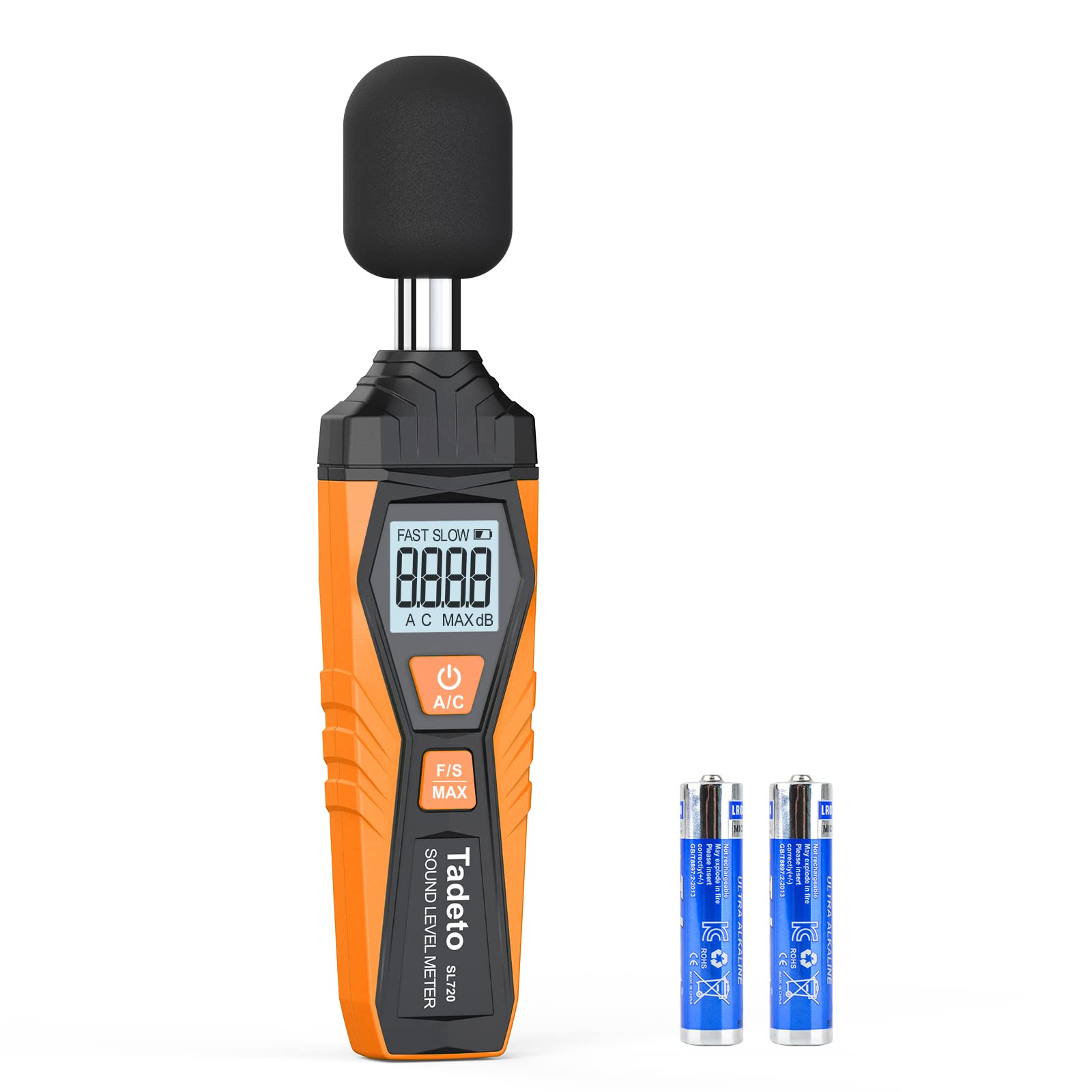 Photo 1 of Decibel Meter, Tadeto Digital Sound Level Meter Portable SPL Meter 30dB to 130dB MAX Data Hold with LCD Display Backlight A/C Weighted for Home Factories(Orange)