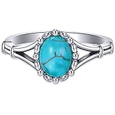 DOLIOX Genuine Turquoise Rings for Women 925 Sterling Silver Real Oval Shape Turquoise Ring Native American Style Southwest Jewelry for Her Wife Mom