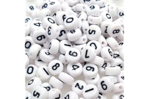 YUSHENG 500+ Pieces 4x7mm White Round Acrylic Number Beads 0-9 Mixed Plastic Shape Loose Bulk DIY Beads for Jewelry Making Bracelets Necklaces Key Chains (Black on White)