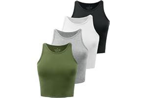 Kole Meego Crop Tops For Women Workout Cropped Tank Top High Neck Camisole Yoga Shirts Athletic Undershirts 4 Pack