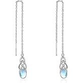 TIGER RIDER Moonstone/Cat's Eye/Turquoise Threaded Earrings Sterling Silver Celtic/Planet/Butterfly/Sun/Star/Daisy/Dangle/Filigree/Tear Drop Long Chain Earrings Jewelry Birthday Gifts for Women