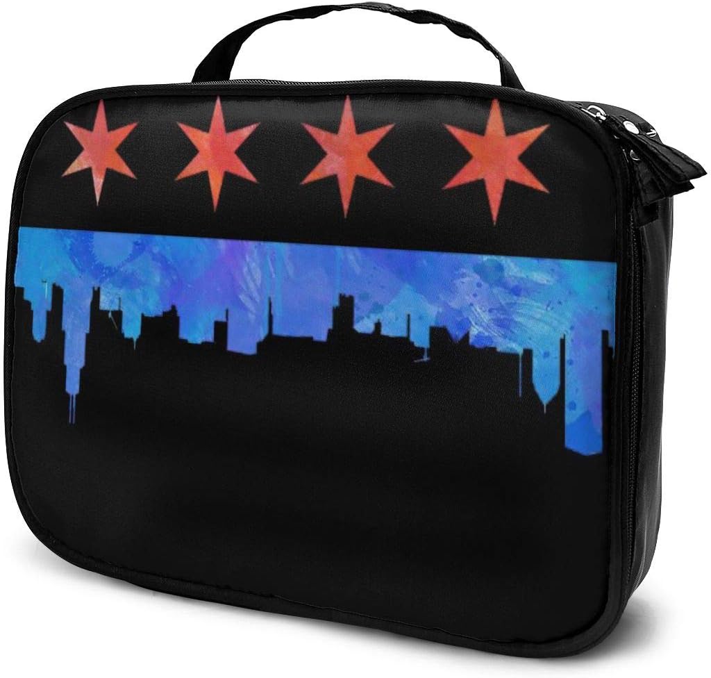 Chicago Flag Travel Makeup Train Case,Cosmetic Case Organizer,Portable Artist Storage Bag