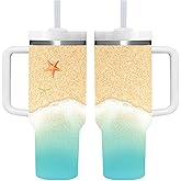 AMZUShome 40 OZ Beach Tumbler with Handle.beach lover gifts.Unique Birthday Christmas Gifts for beach lover.Personalized 40 OZ Beach Tumbler Gifts for Women Men.