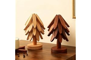 Natural Tree Trivet Set, 4 Wooden Trivets & 1 Stand Like A Christmas Tree, Wooden Tree Trivet Set, Artisanal Wood Coasters Se