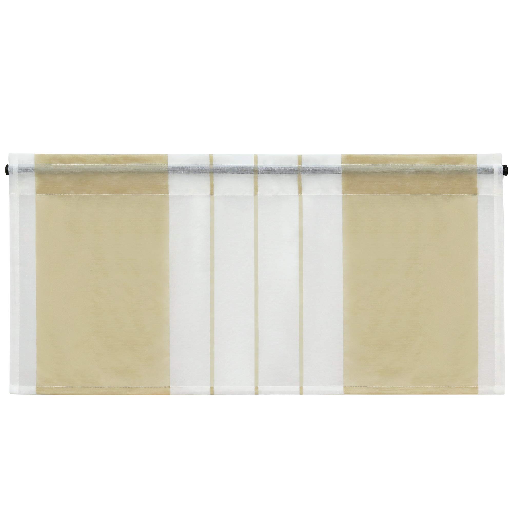 Heichkell Panel curtain with striped design, semi-transparent short curtains, drawstring, kitchen, dining room, bistro curtain, sand, H x W, 45 x 90 cm
